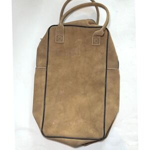 Vintage Super Bowl Suede Leather Tote Bag Carry On Luggage Brown Travel